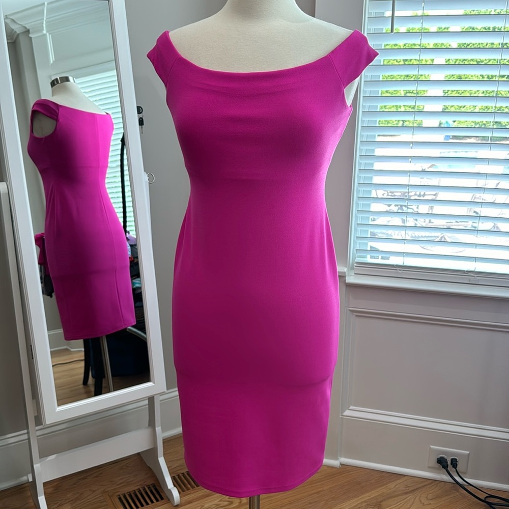 Eliza J Sz 6petite Barbie Pink off shoulder form fitting shelf bra EUC